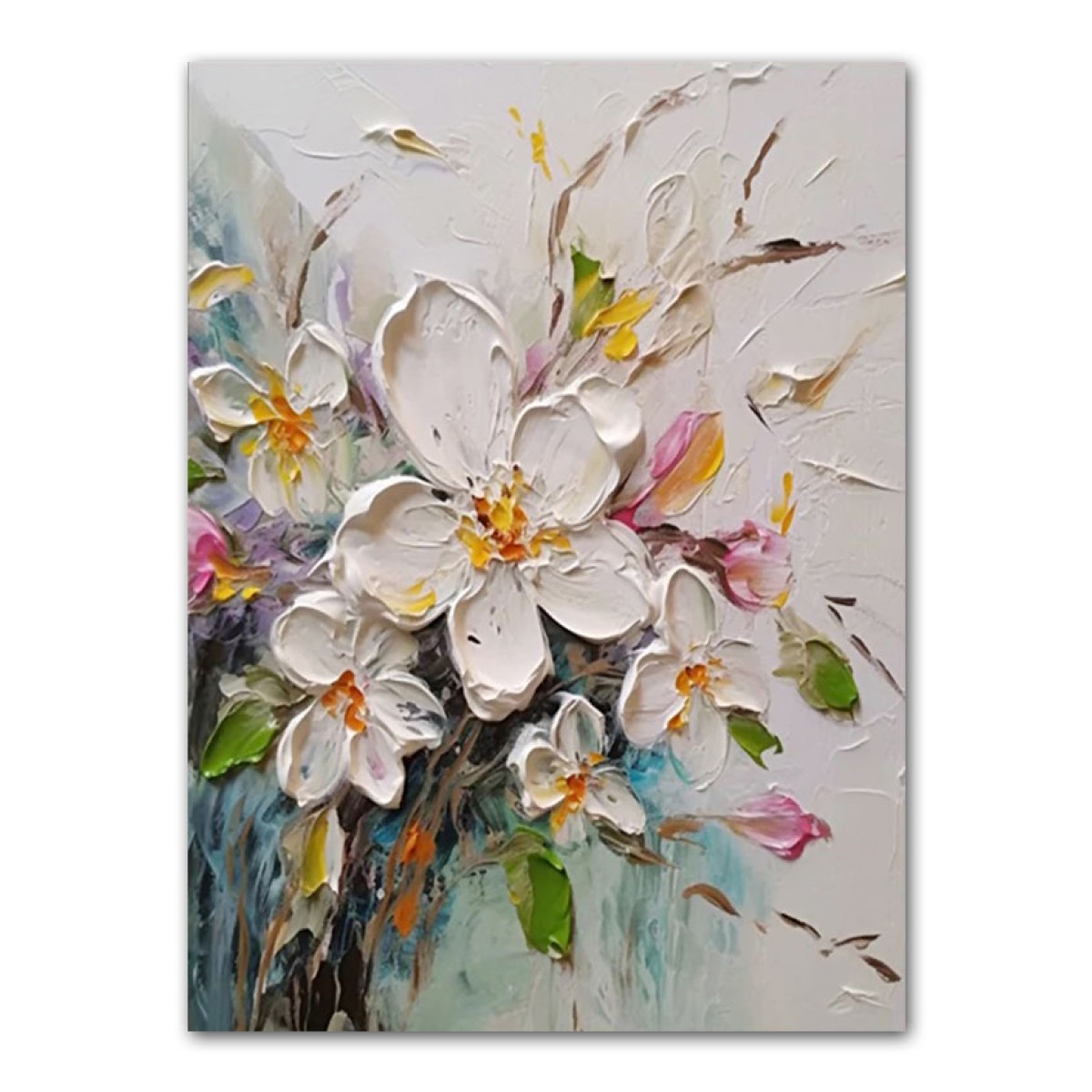 Flowers with Colorful Leaves V 3d Heavy Textured Partial Oil Painting